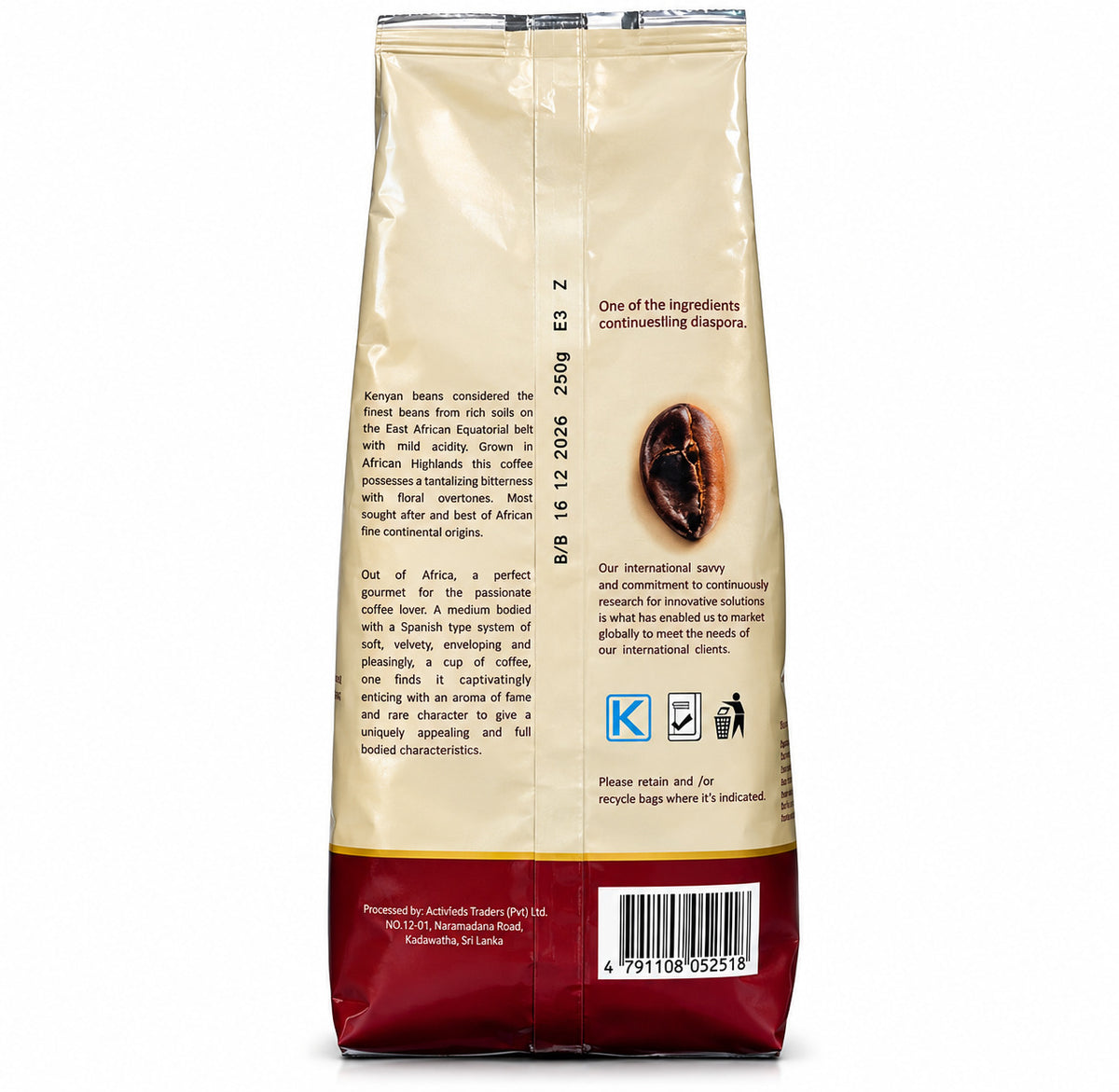 Out of Africa Dark Roast Ground Coffee, Premium Conventional, 250 g (8.82 oz)