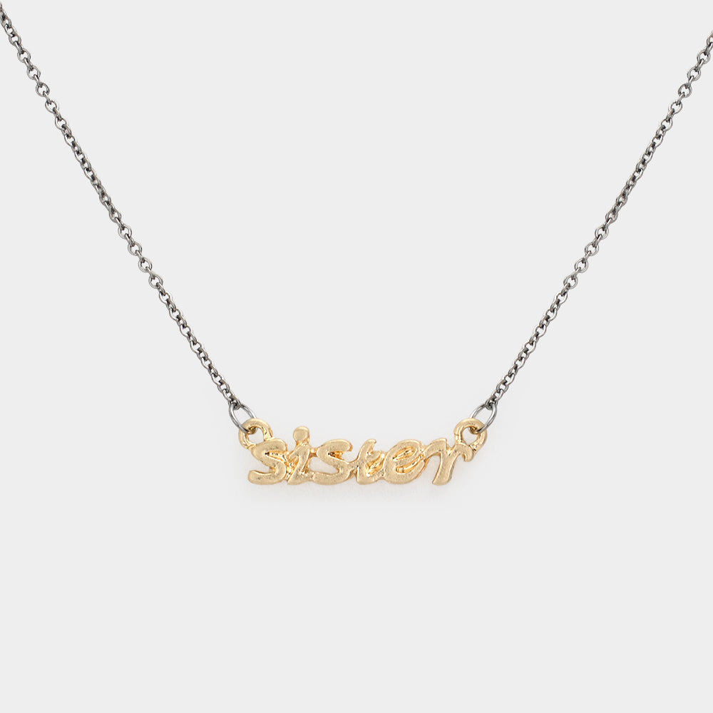 "Sister" Script Pendant Necklace