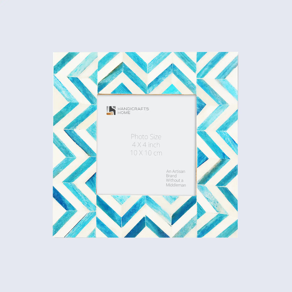 Picture Frame Zigzag Herringbone Collection Bone Inlay Turquoise & White – 4x4 & 4x6"