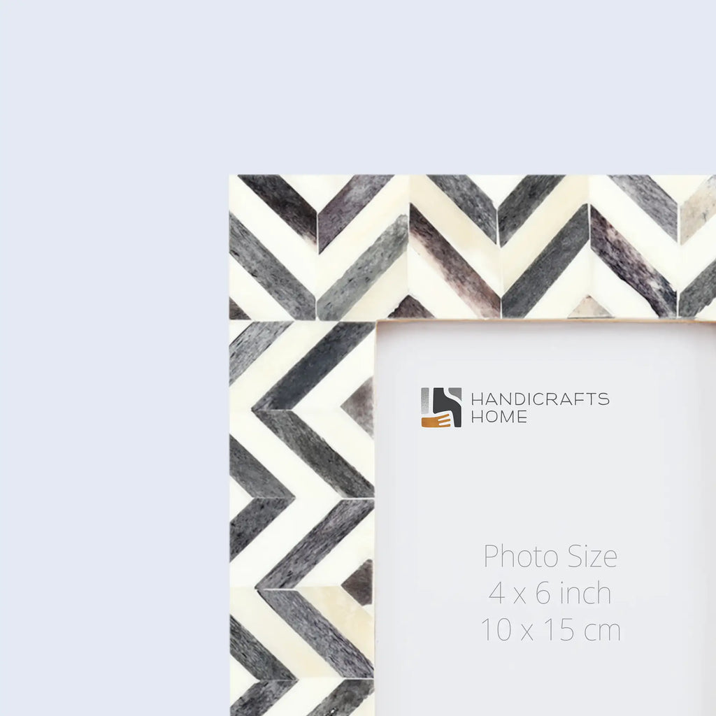 Picture Frame Zigzag Herringbone Collection Bone Inlay Grey – 4x6"