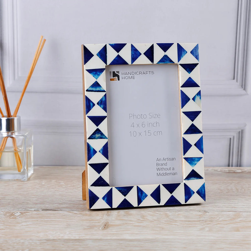 Picture Frame Indigo Pattern Collection Bone Resin Inlay Blue White 4x6