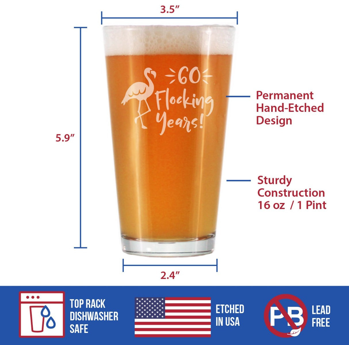 60 Flocking Years - 16 Ounce Pint Glass
