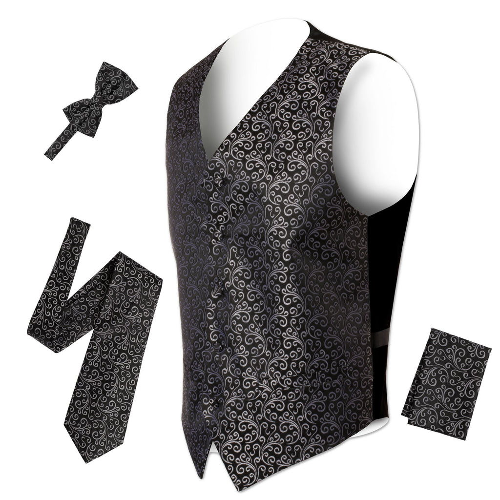 Ferrecci Mens PV50-1 Black Silver with Black Back Vest Set