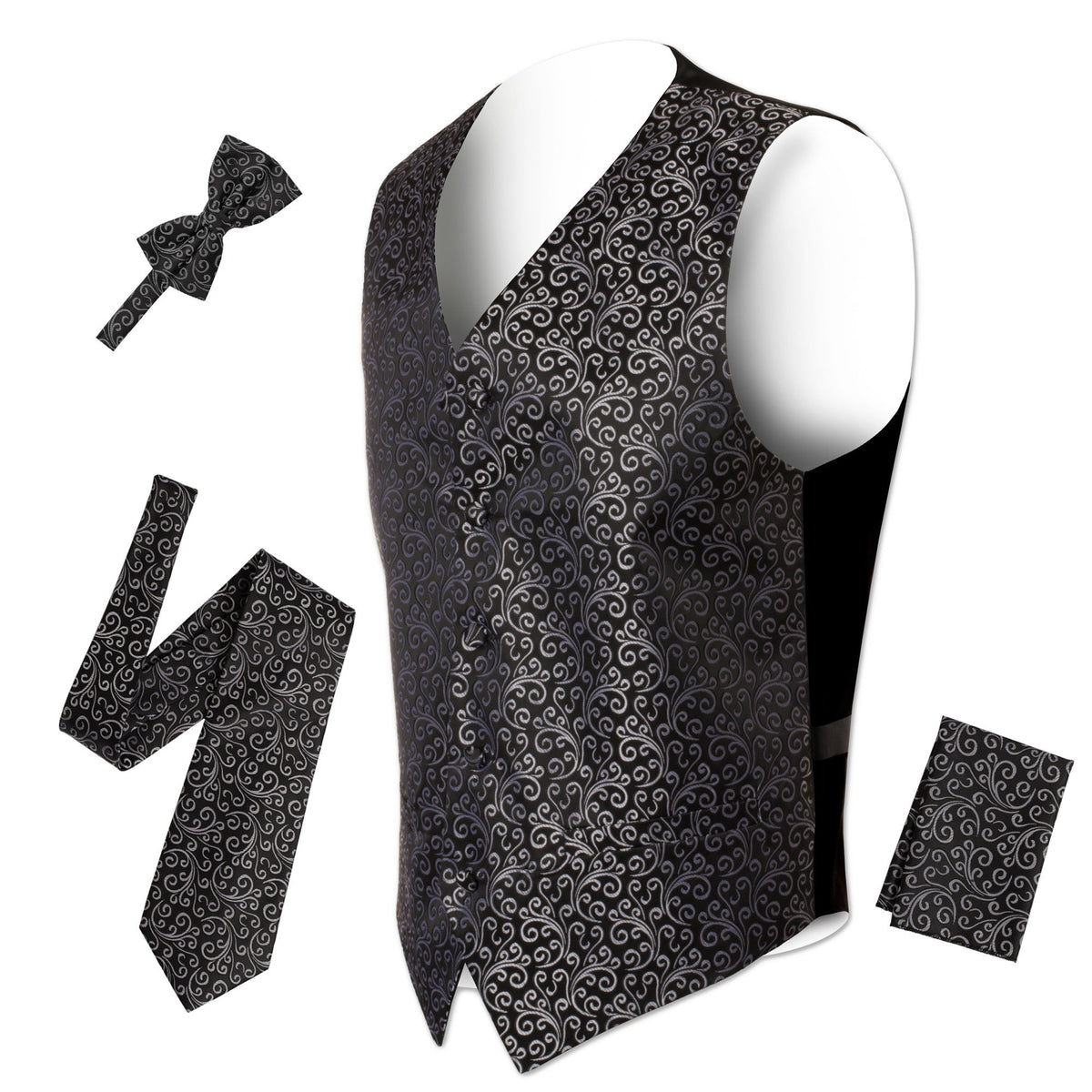 Ferrecci Mens PV50-1 Black Silver with Black Back Vest Set