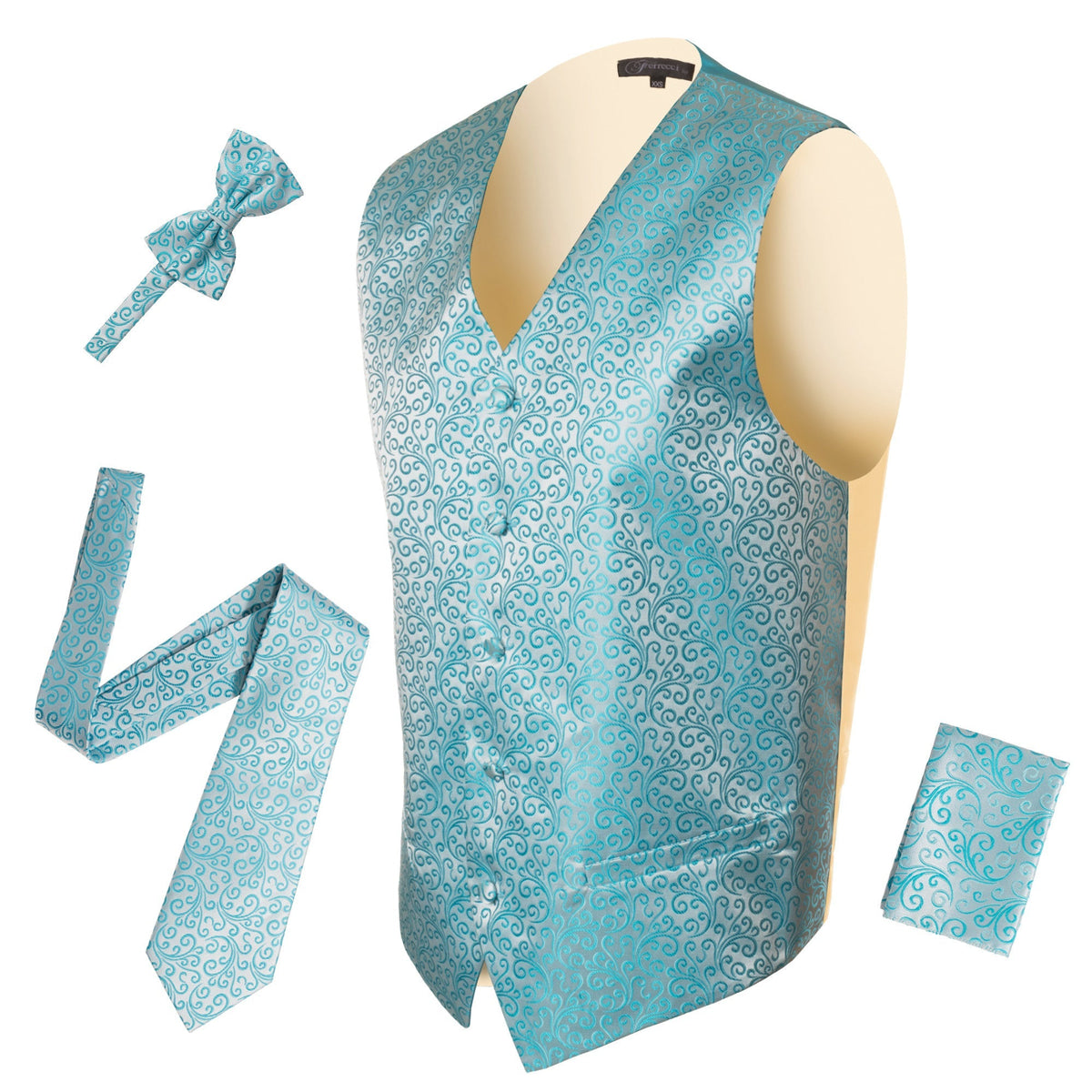 Ferrecci Mens PV50-5 Turquoise with Cream Back Vest Set