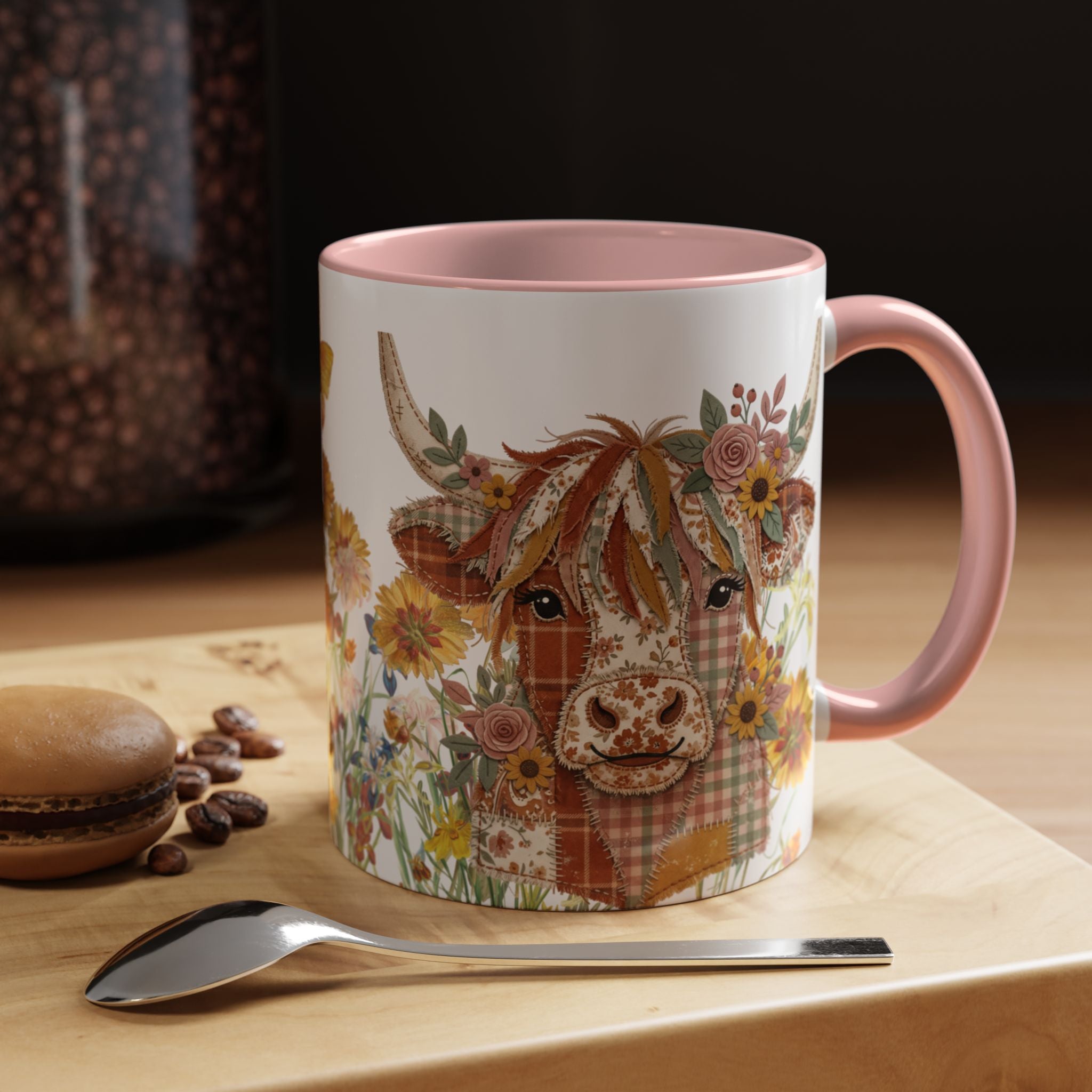 Patchwork Highland Cow Mug Floral Cottage Style Coffee Mug
