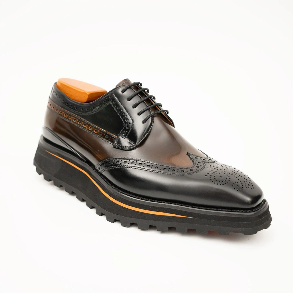 Dark Brown Shaded Wingtip Derby Shoes with Lug Sole