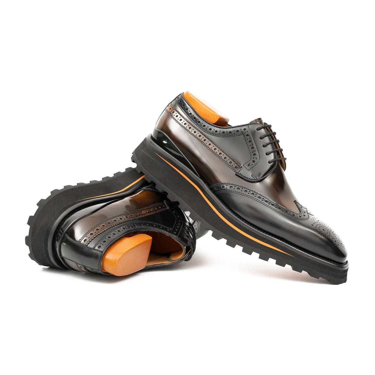 Dark Brown Shaded Wingtip Derby Shoes with Lug Sole