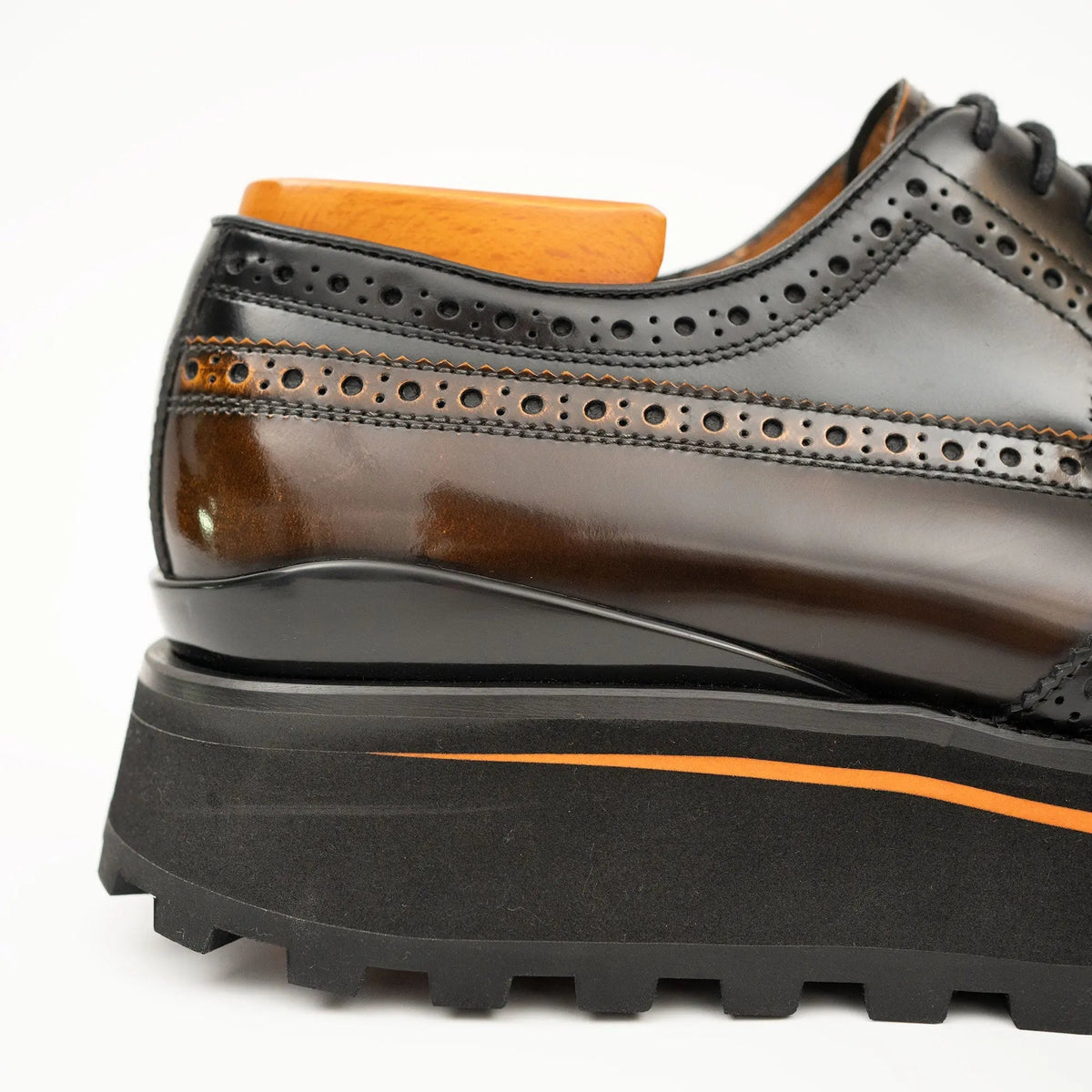 Dark Brown Shaded Wingtip Derby Shoes with Lug Sole
