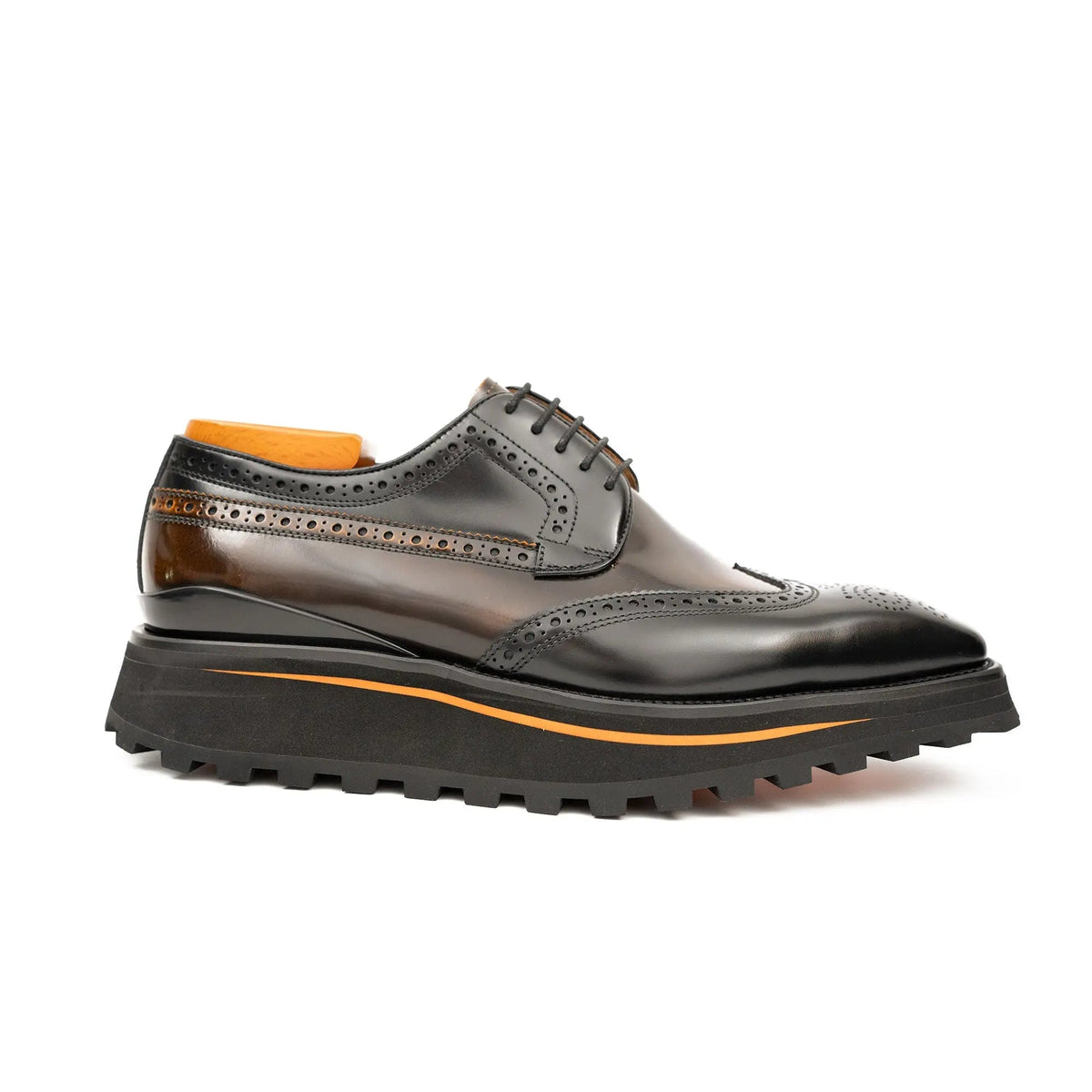Dark Brown Shaded Wingtip Derby Shoes with Lug Sole