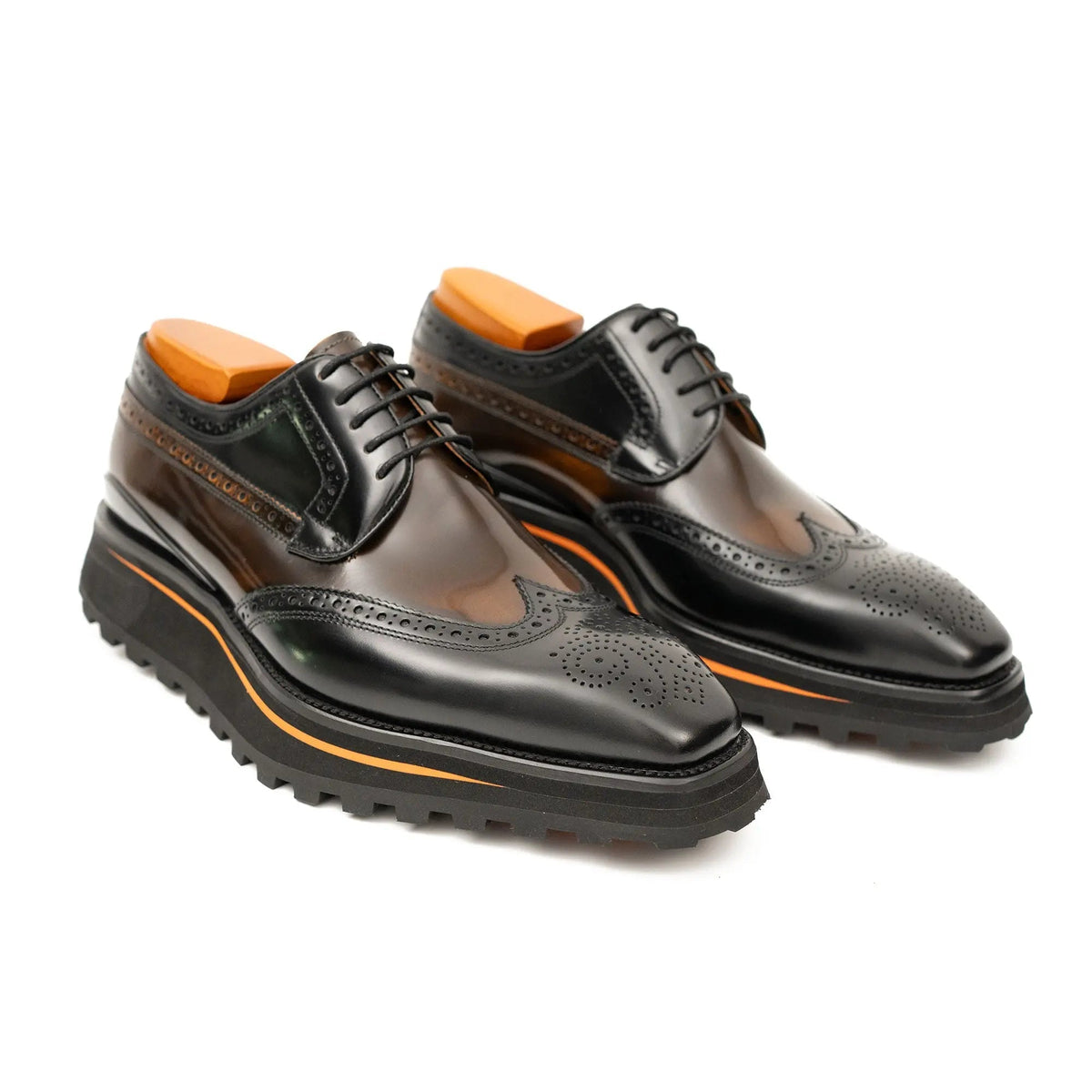 Dark Brown Shaded Wingtip Derby Shoes with Lug Sole