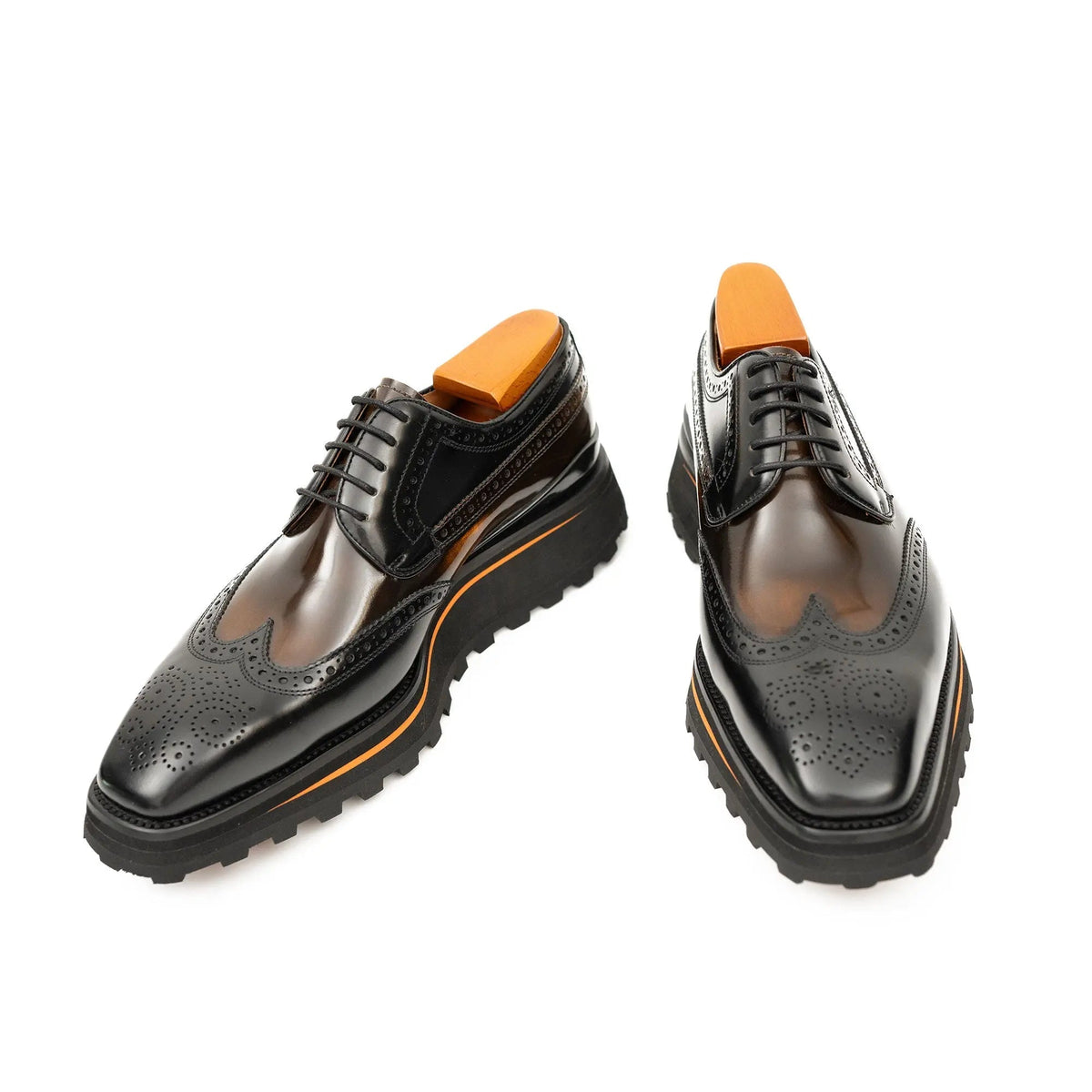 Dark Brown Shaded Wingtip Derby Shoes with Lug Sole