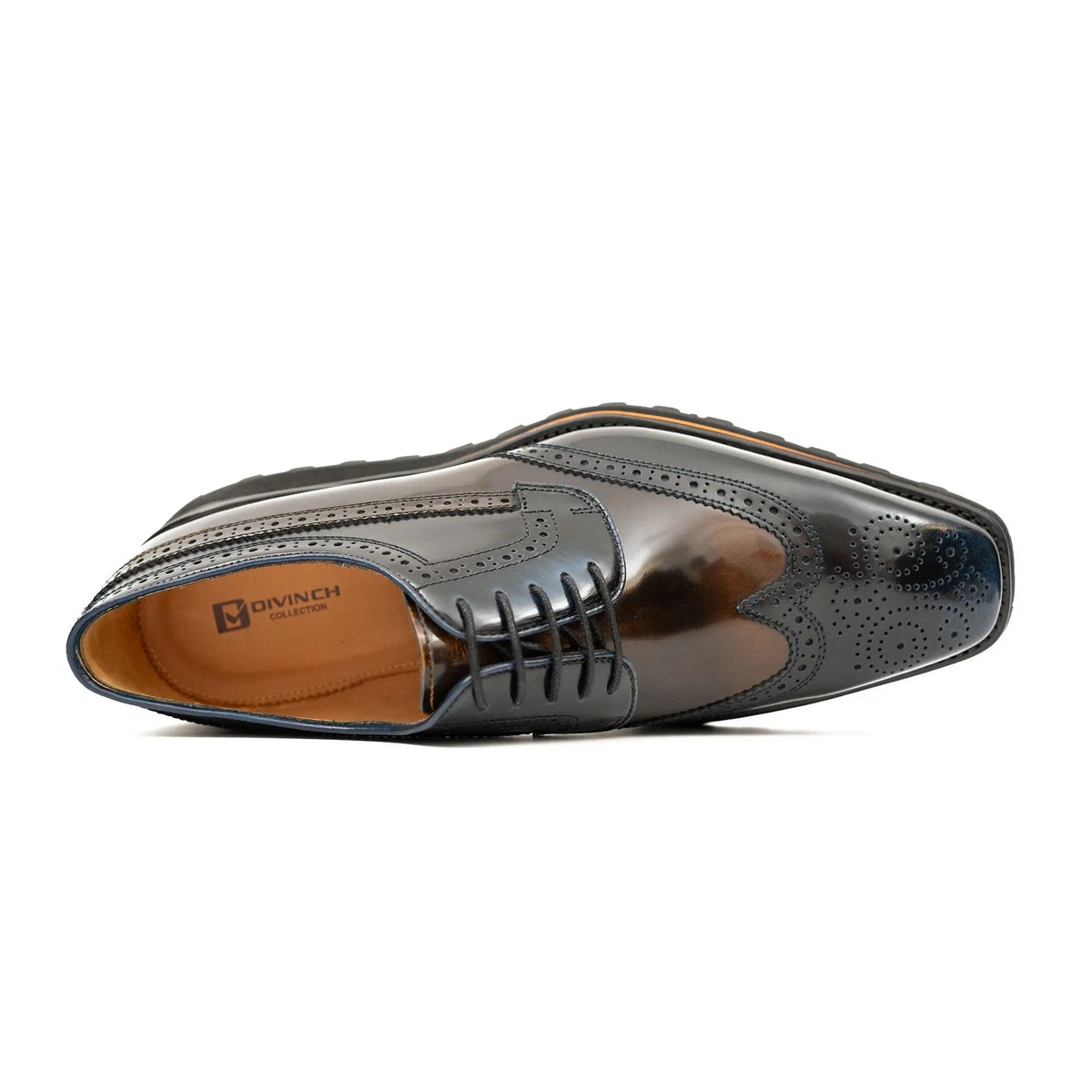 Dark Brown Wingtip Derby Shoes with Contrast-Edge Lug Sole