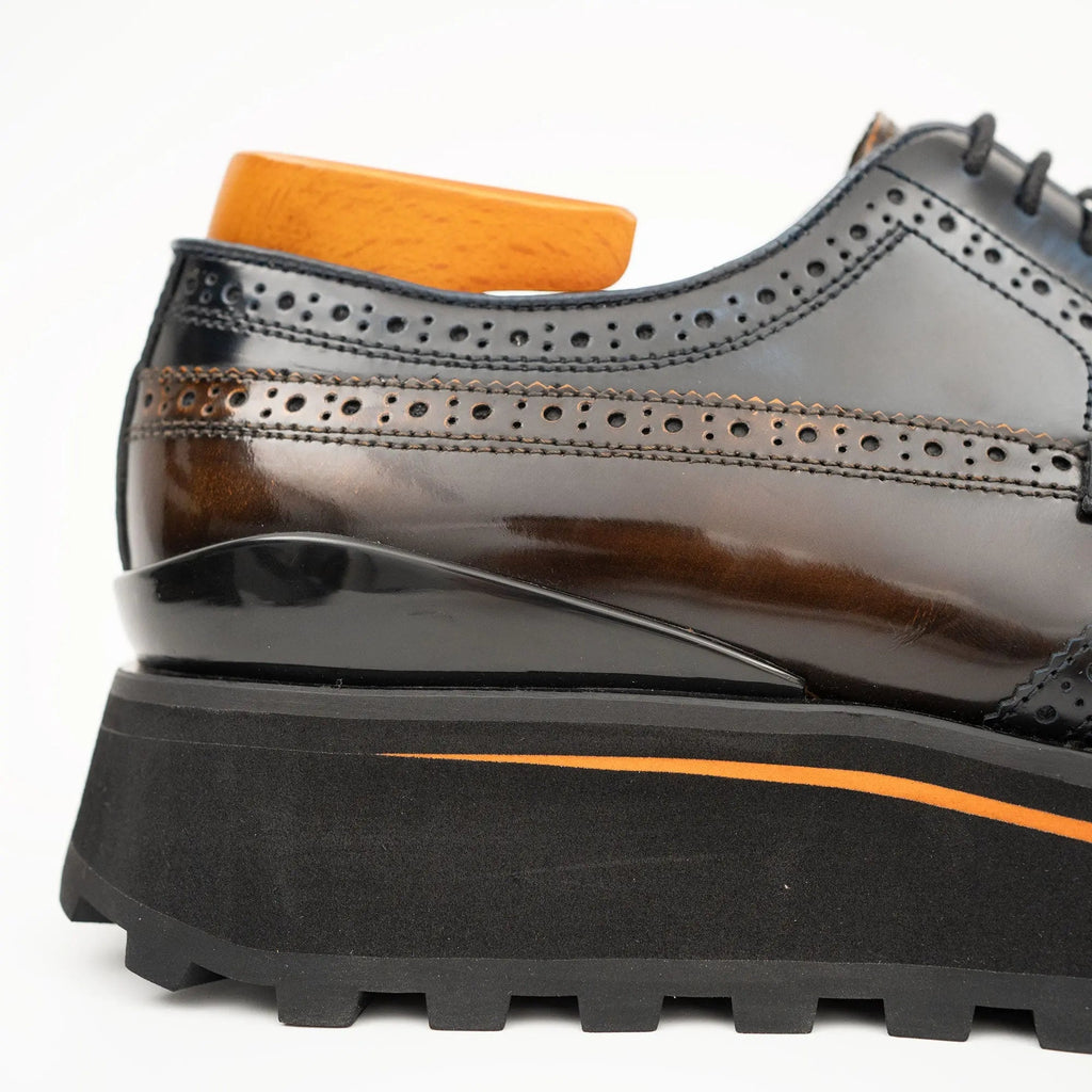 Dark Brown Wingtip Derby Shoes with Contrast-Edge Lug Sole