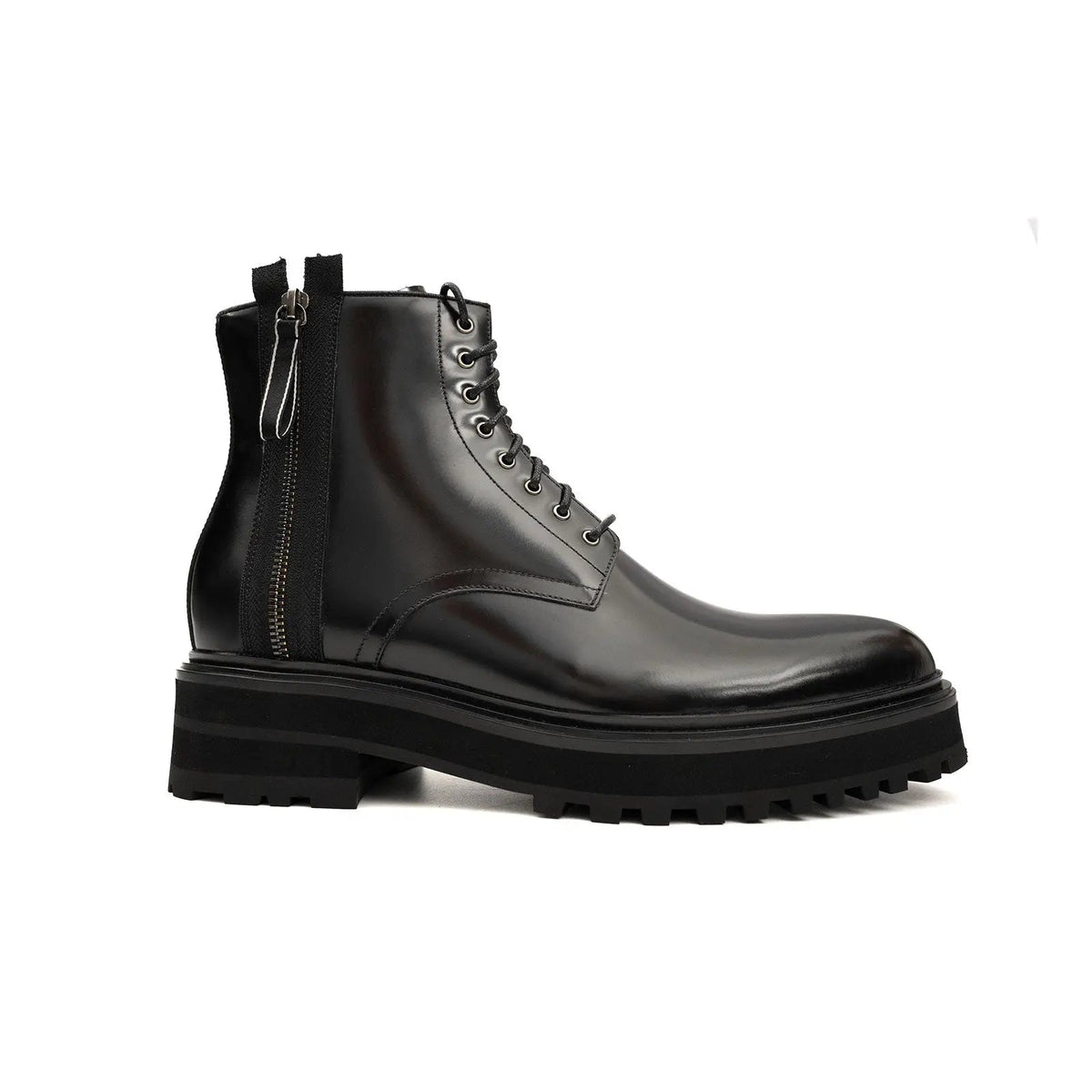 Black Lug Sole Lace-Up Ankle Boot