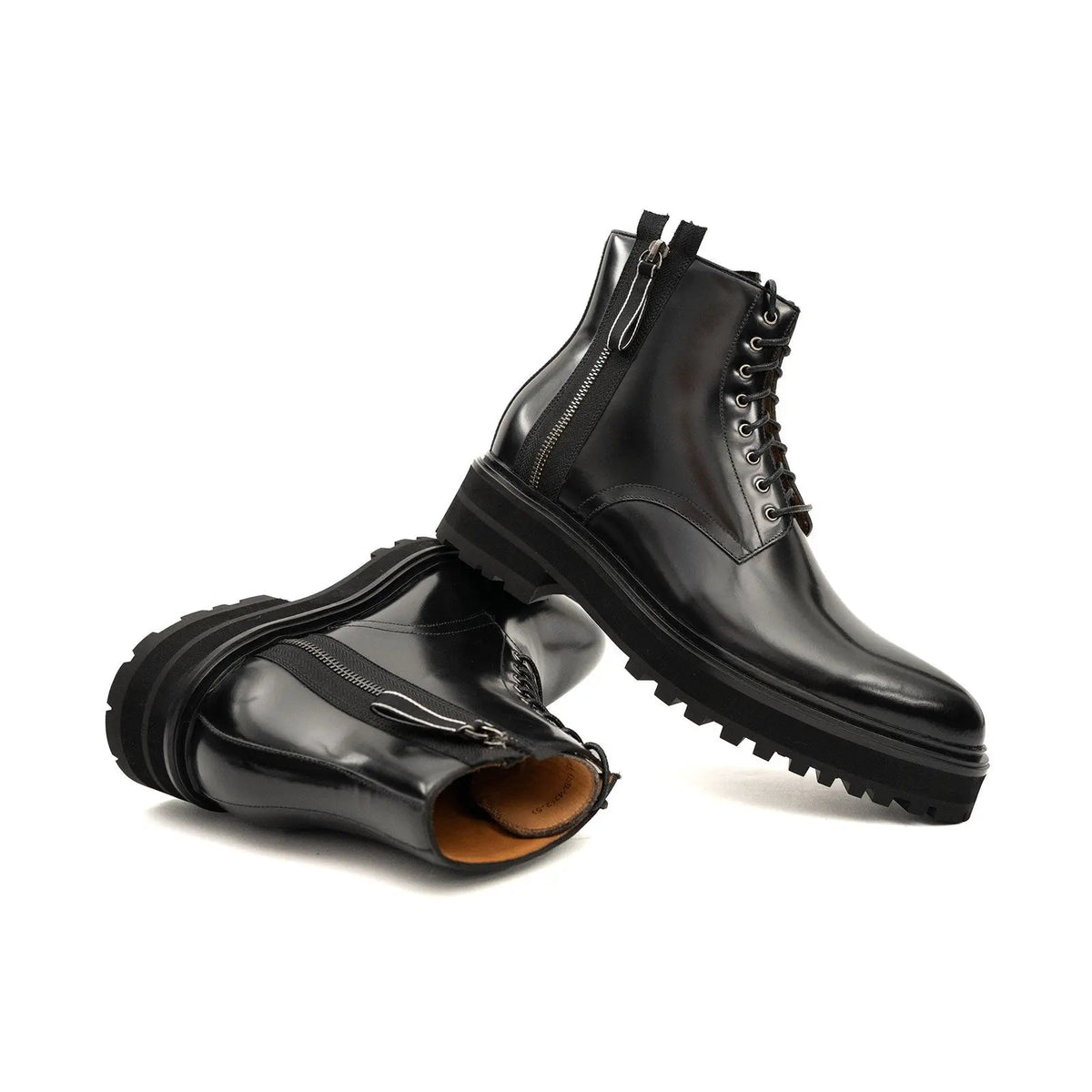 Black Lug Sole Lace-Up Ankle Boot
