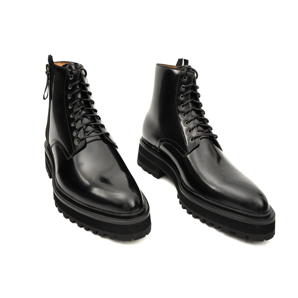 Black Lug Sole Lace-Up Ankle Boot