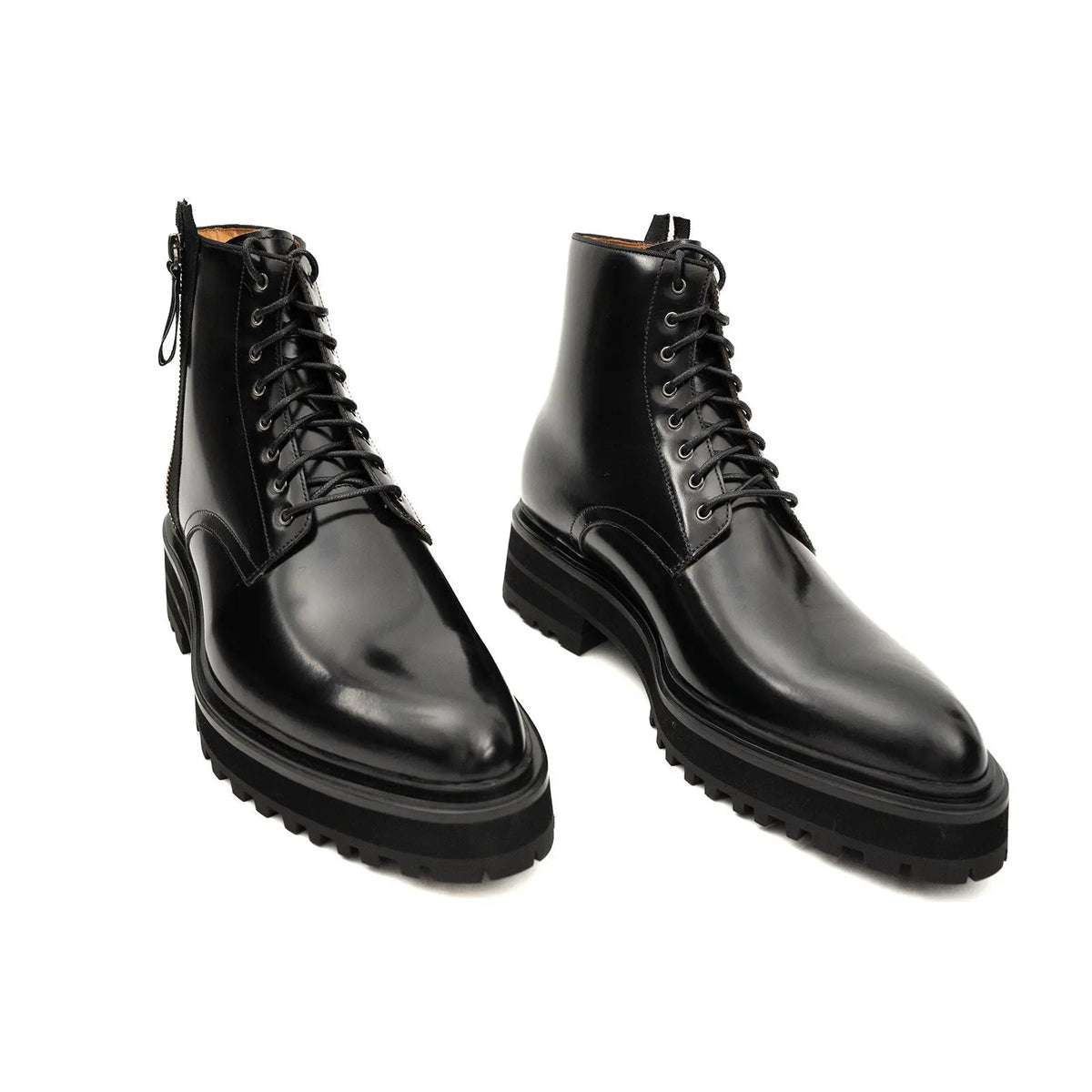 Black Lug Sole Lace-Up Ankle Boot