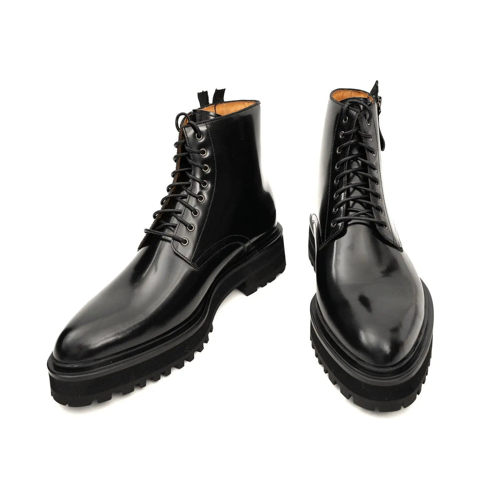Black Lug Sole Lace-Up Ankle Boot