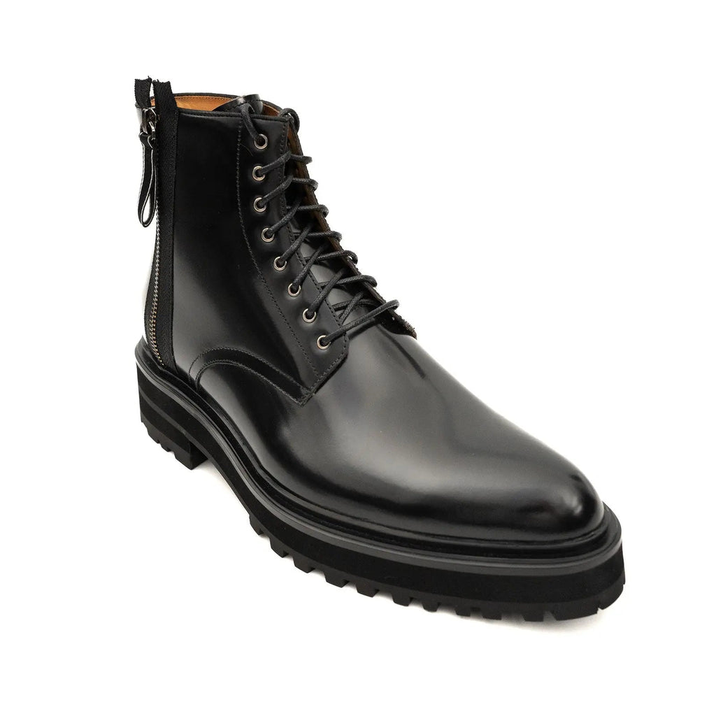 Black Lug Sole Lace-Up Ankle Boot