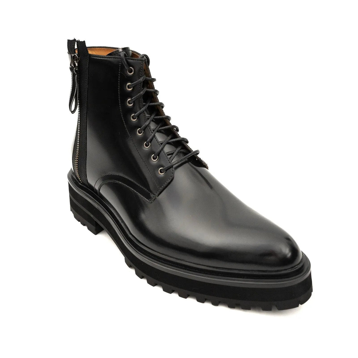 Black Lug Sole Lace-Up Ankle Boot