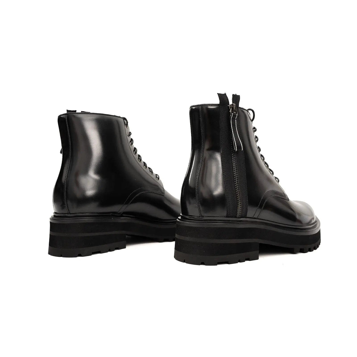 Black Lug Sole Lace-Up Ankle Boot