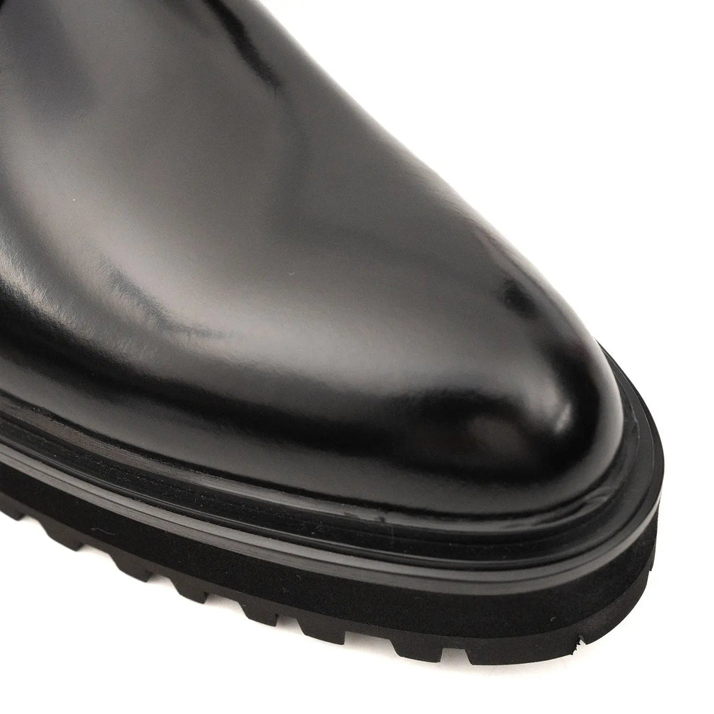 Black Lug Sole Lace-Up Ankle Boot