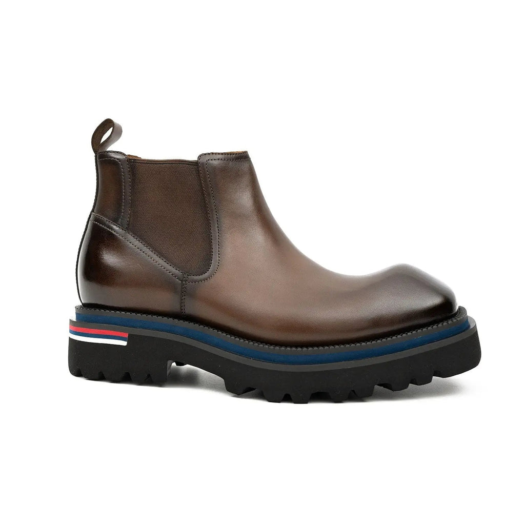 Brown Square-Toe Chelsea Boots with Pull Tab