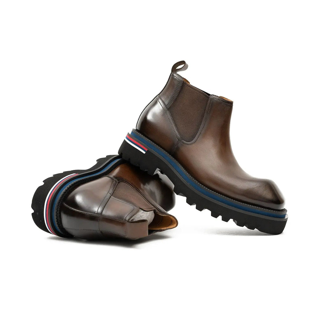 Brown Square-Toe Chelsea Boots with Pull Tab