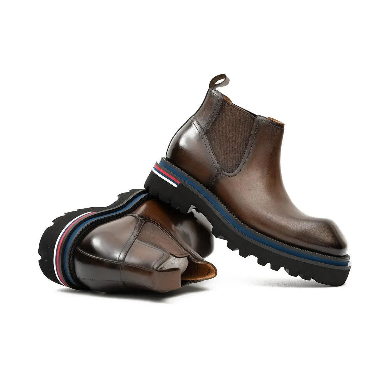 Brown Square-Toe Chelsea Boots with Pull Tab