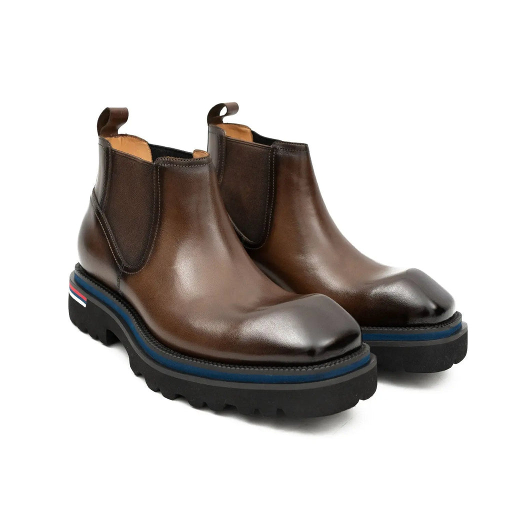 Brown Square-Toe Chelsea Boots with Pull Tab
