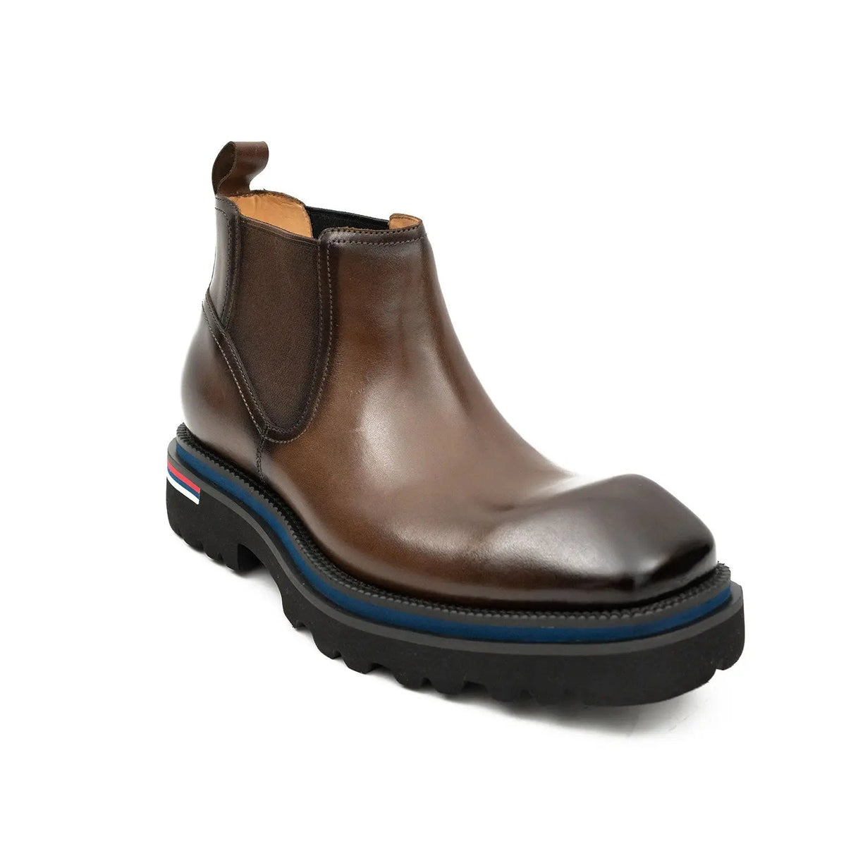Brown Square-Toe Chelsea Boots with Pull Tab