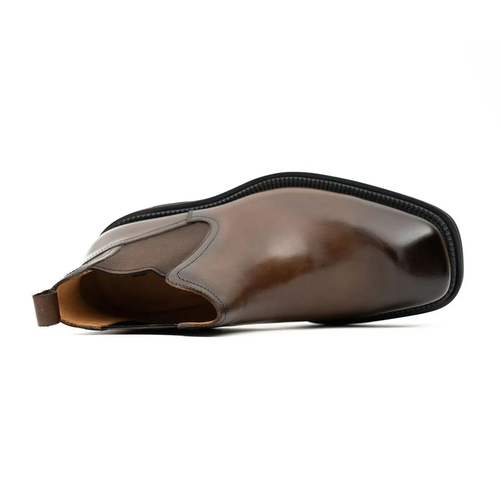 Brown Square-Toe Chelsea Boots with Pull Tab