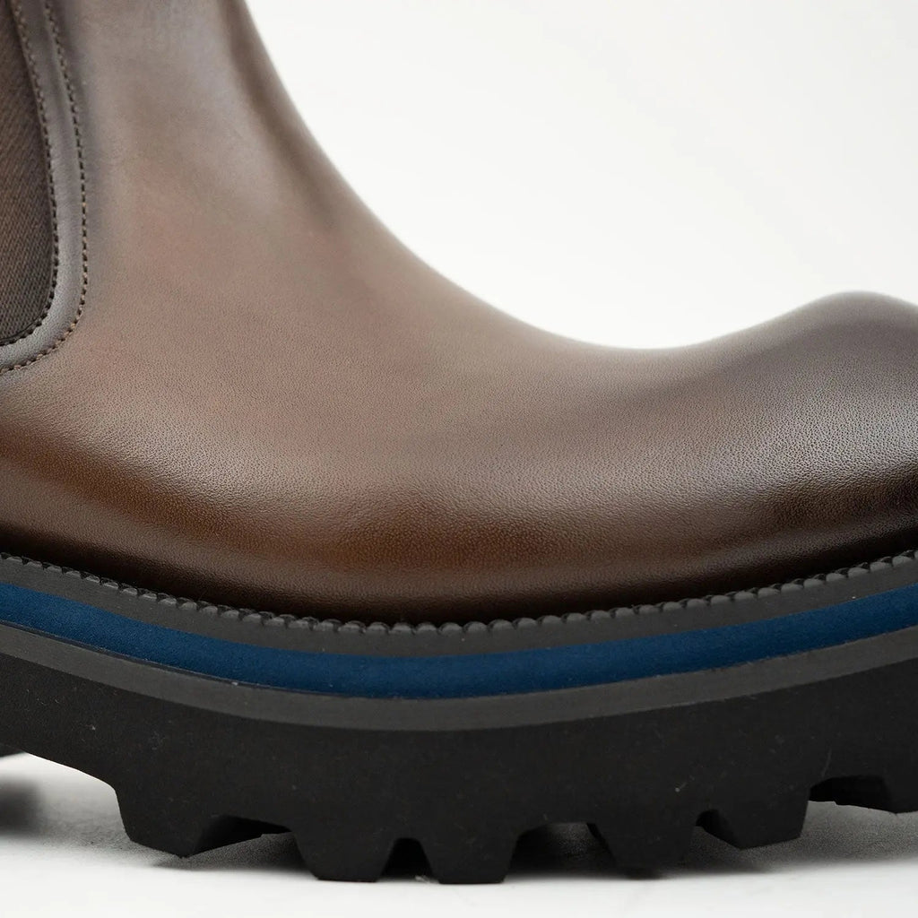 Brown Square-Toe Chelsea Boots with Pull Tab