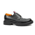 Black Polished Wingtip Derby Shoes with Tongue Tab