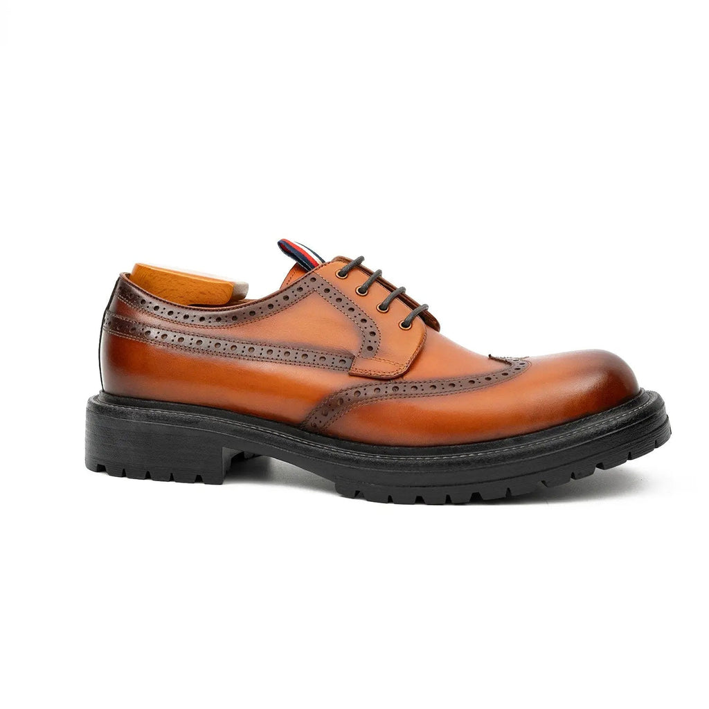 Orange-Brown Wingtip Derby Shoes with Pull Tab