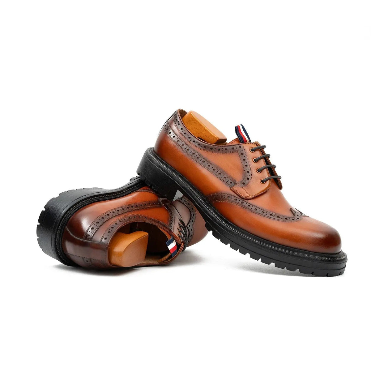 Orange-Brown Wingtip Derby Shoes with Pull Tab