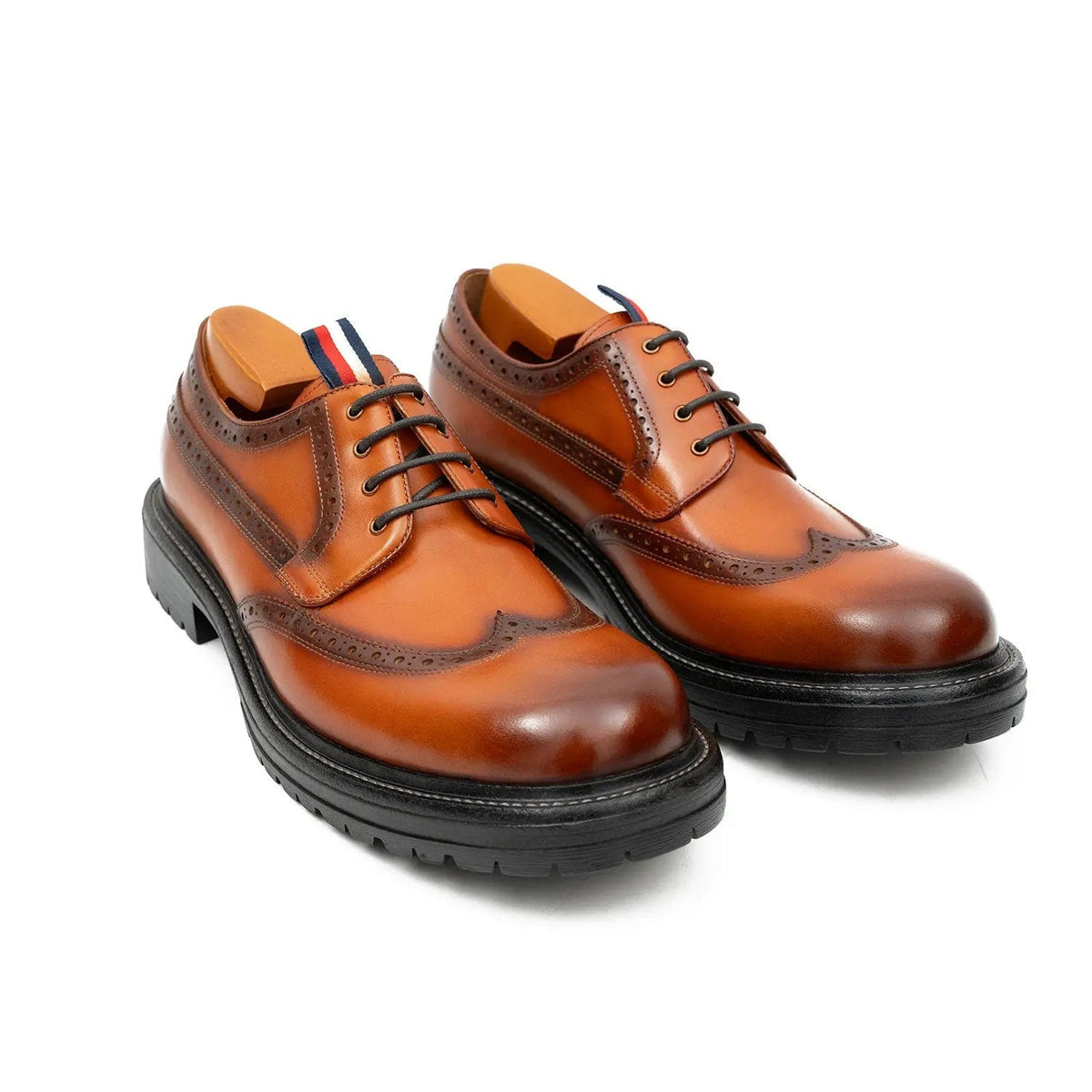 Orange-Brown Wingtip Derby Shoes with Pull Tab