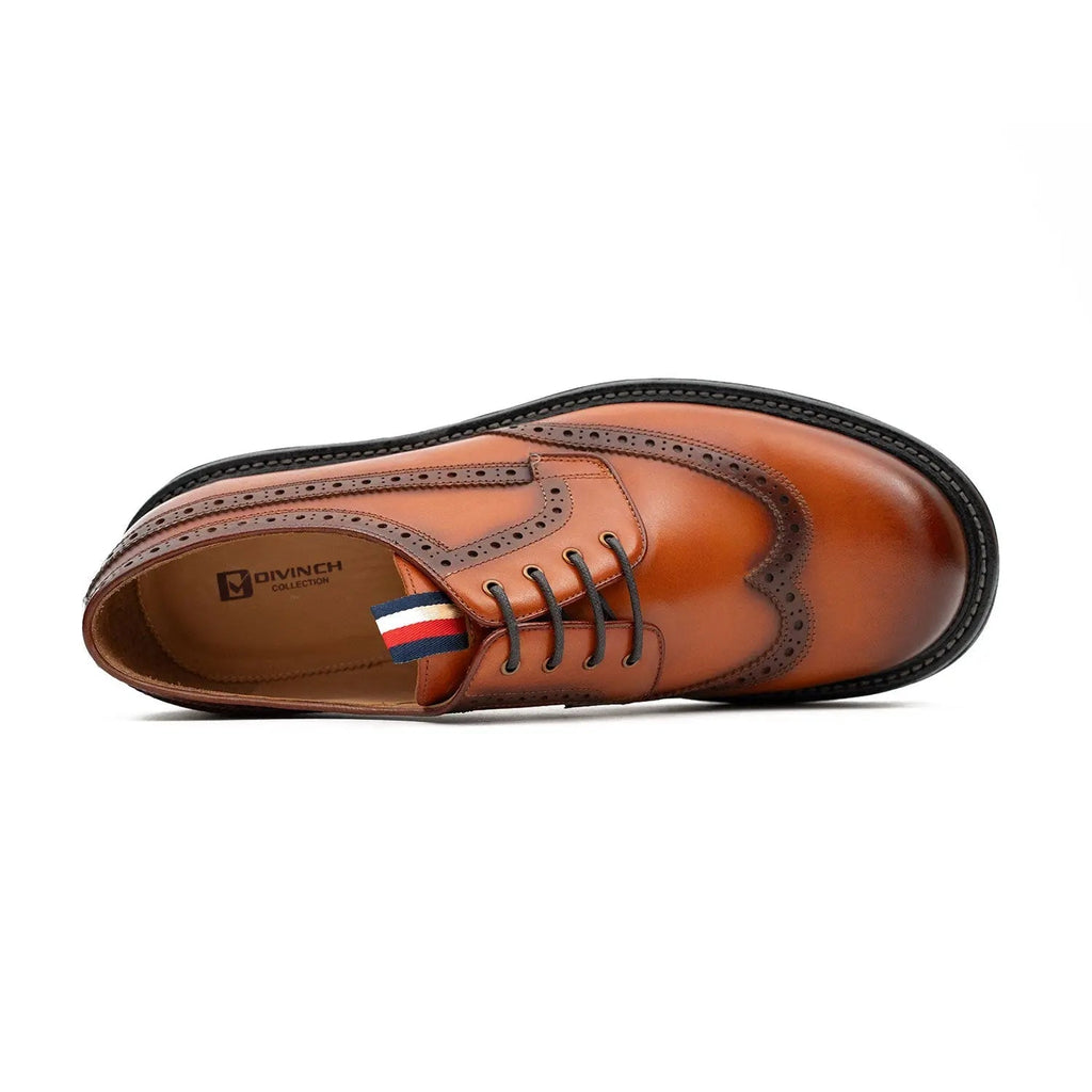 Orange-Brown Wingtip Derby Shoes with Pull Tab