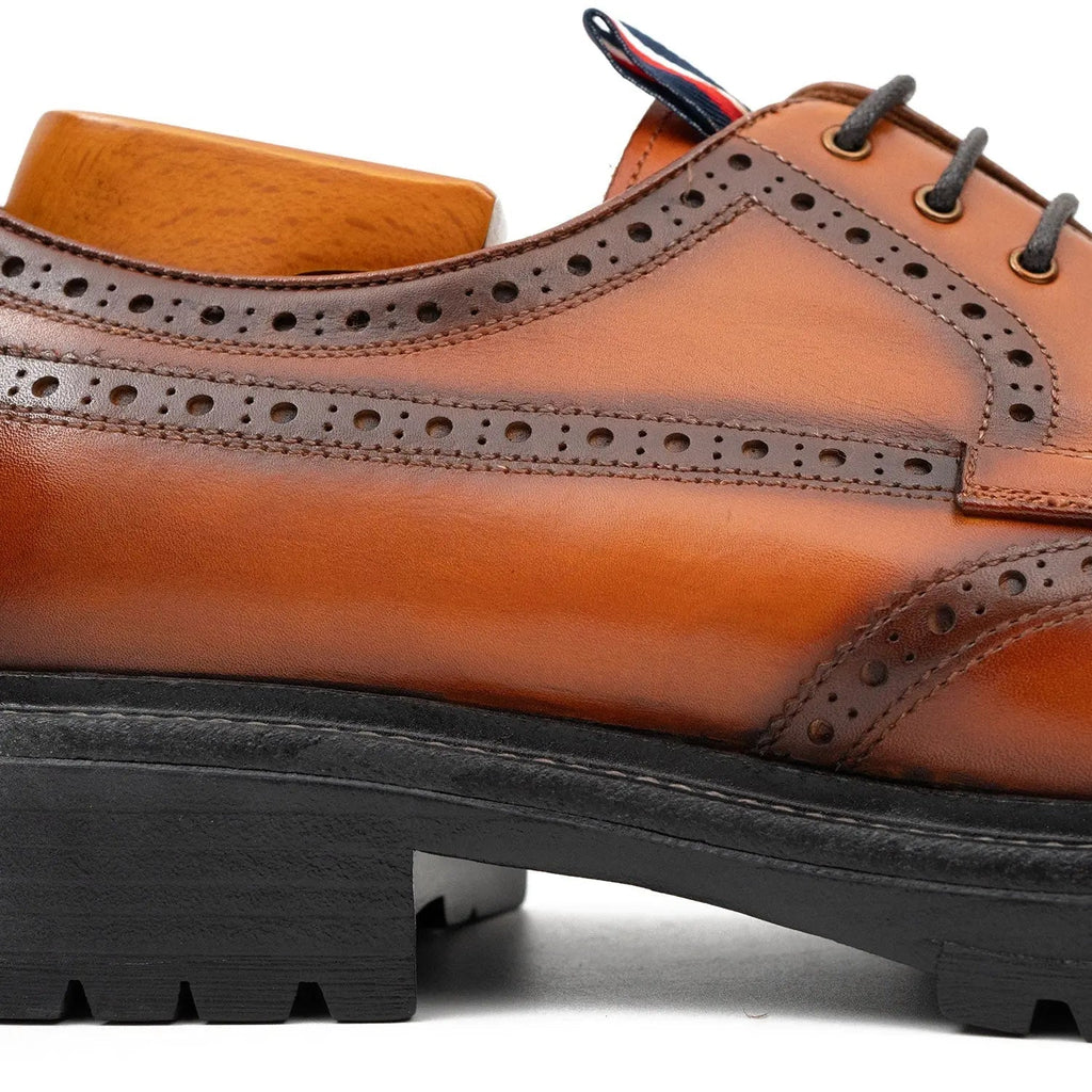 Orange-Brown Wingtip Derby Shoes with Pull Tab