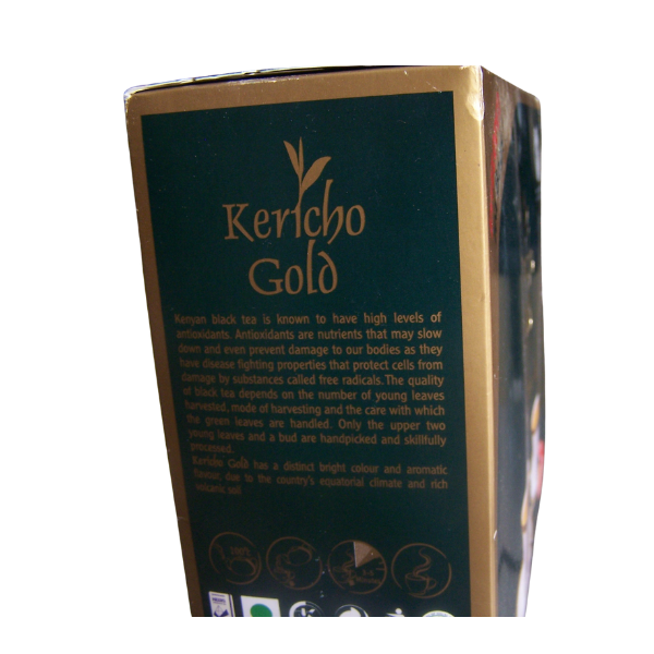 Side packaging view of Kericho Gold Pure Kenya Tea bags