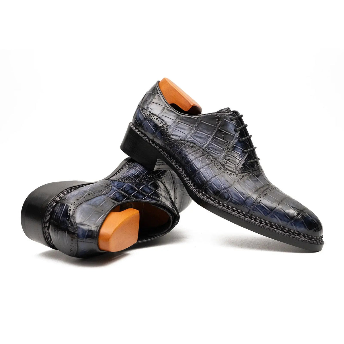 Dark Blue-Purple Textured Cap-Toe Lace-Up Dress Shoe