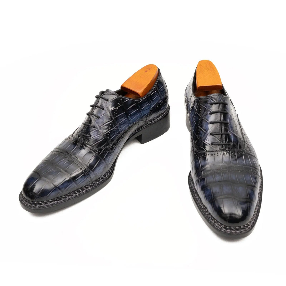 Dark Blue-Purple Textured Cap-Toe Lace-Up Dress Shoe