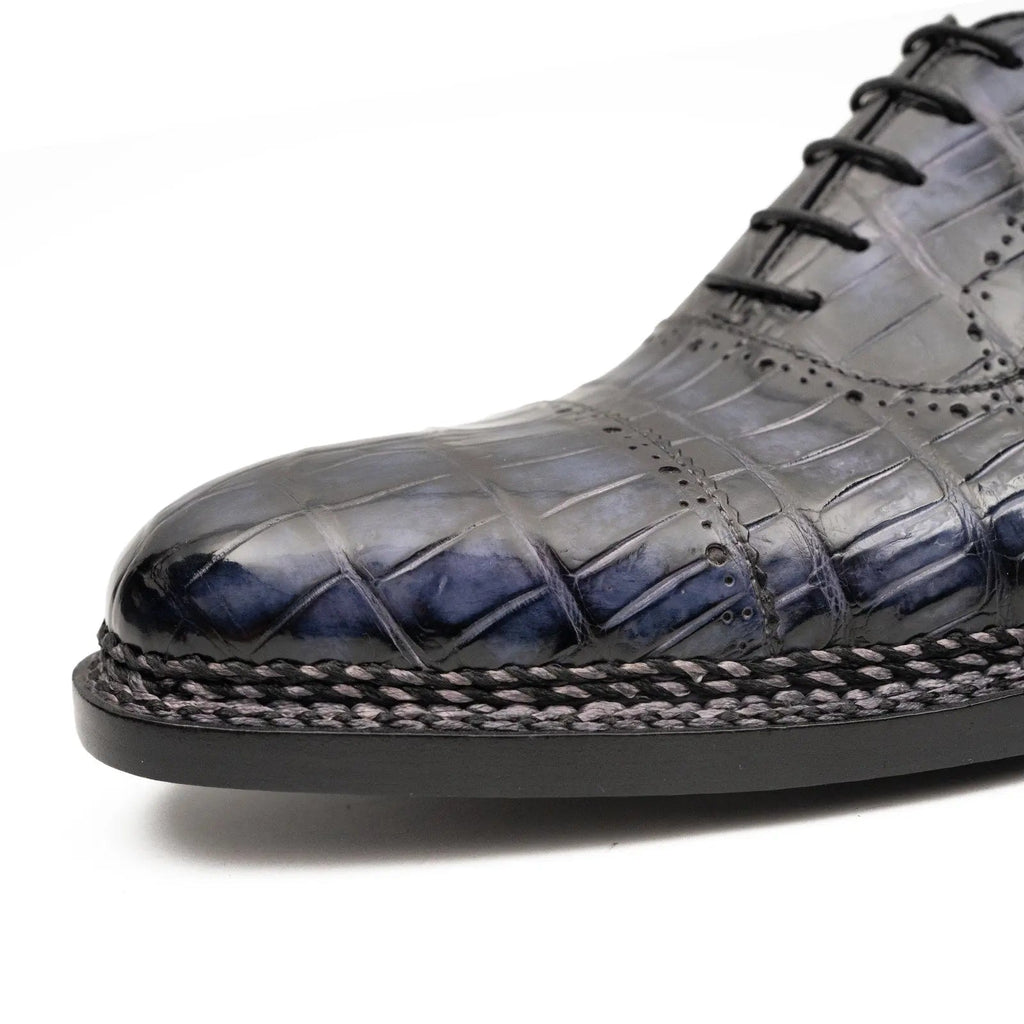 Dark Blue-Purple Textured Cap-Toe Lace-Up Dress Shoe