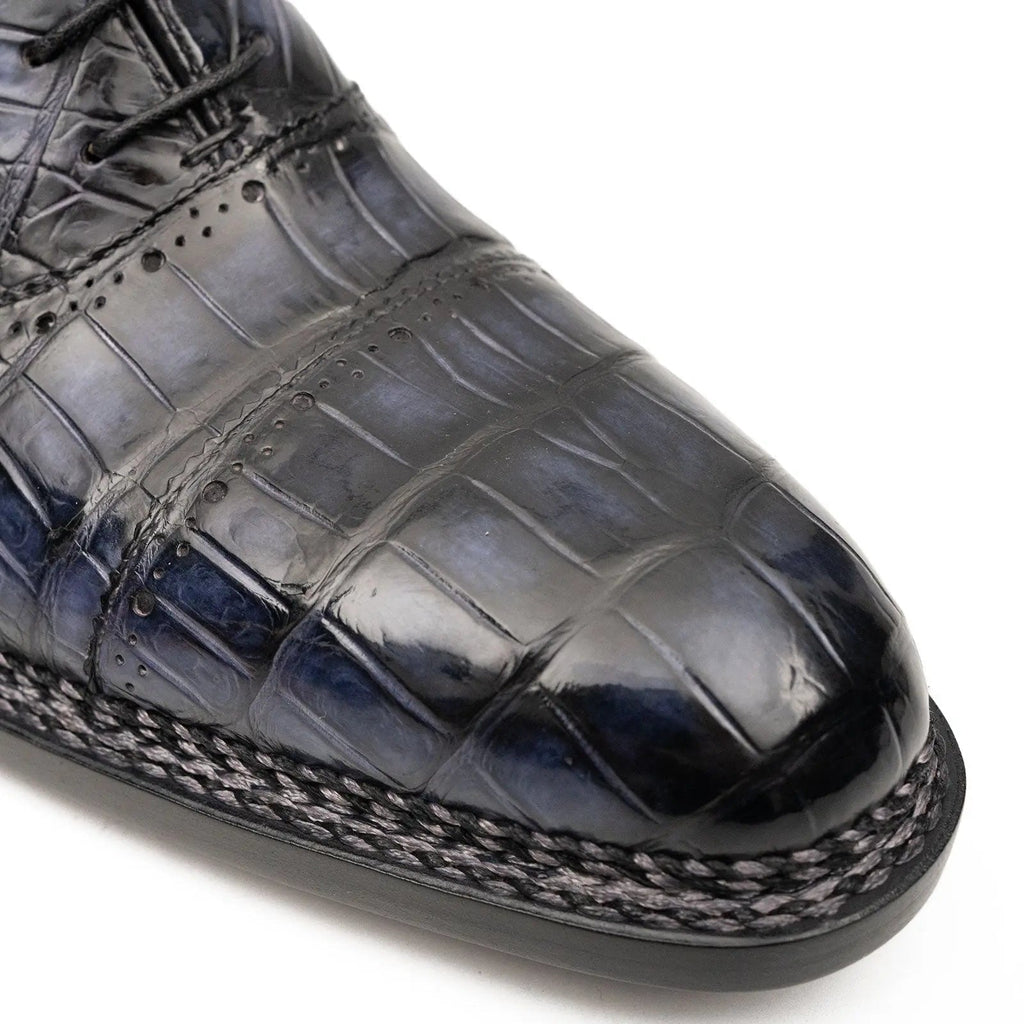 Dark Blue-Purple Textured Cap-Toe Lace-Up Dress Shoe