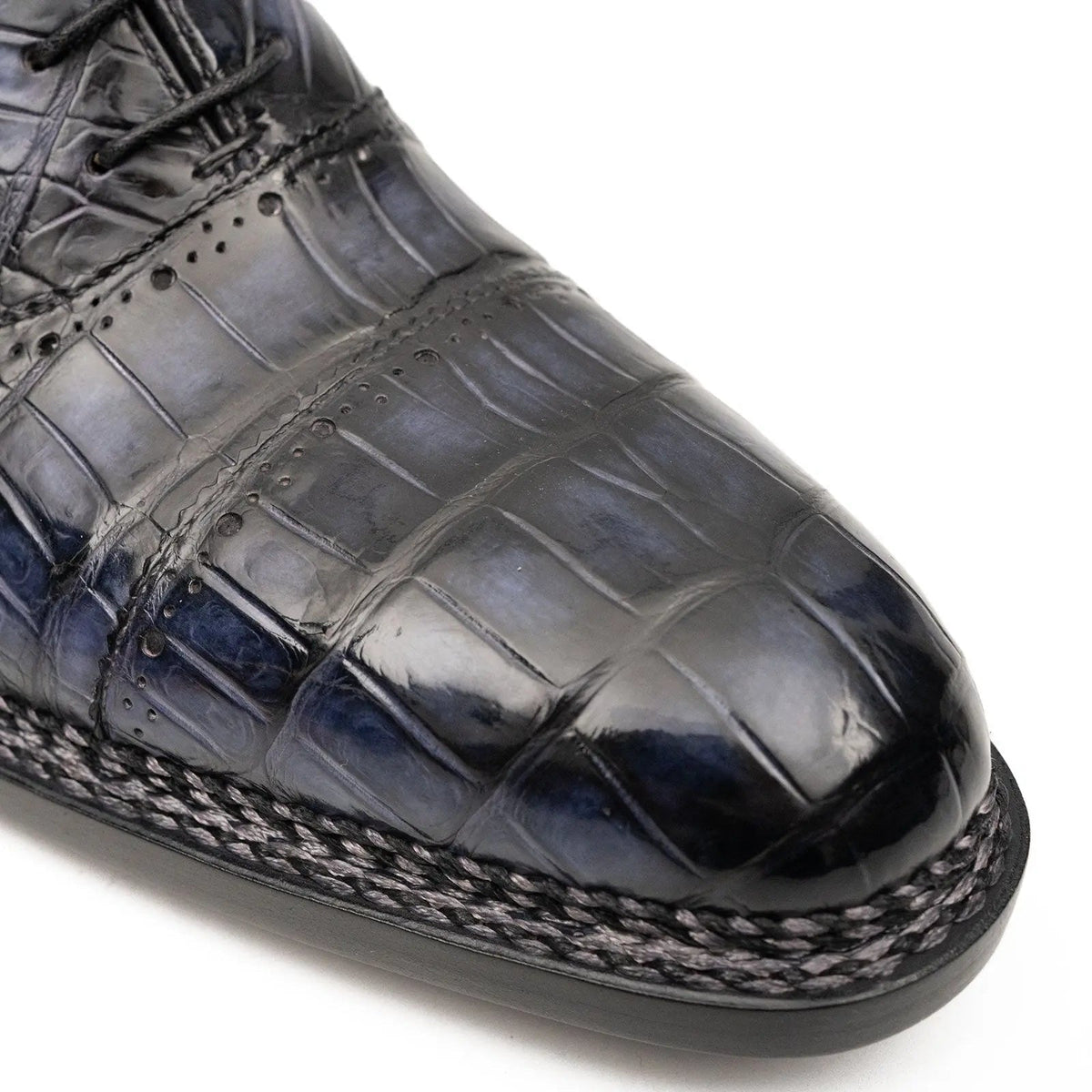 Dark Blue-Purple Textured Cap-Toe Lace-Up Dress Shoe