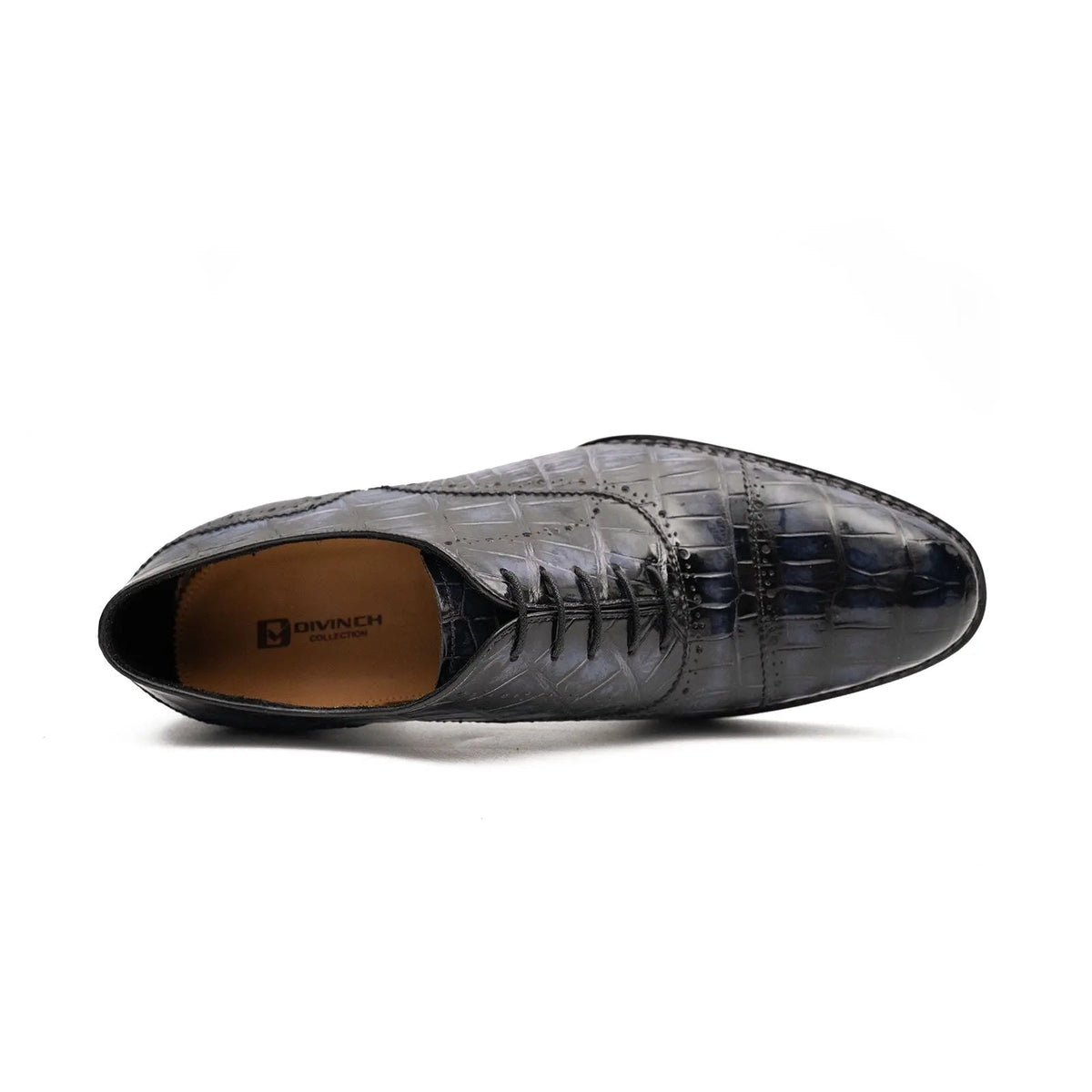 Dark Blue-Purple Textured Cap-Toe Lace-Up Dress Shoe