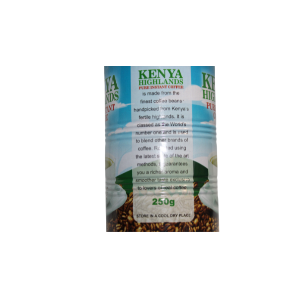 Kenya Highlands Pure Instant Coffee product information panel