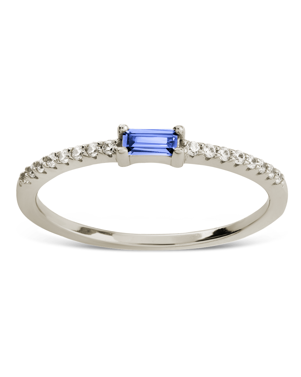 Sterling Silver Thin Aquamarine CZ Stacking Birthstone Ring