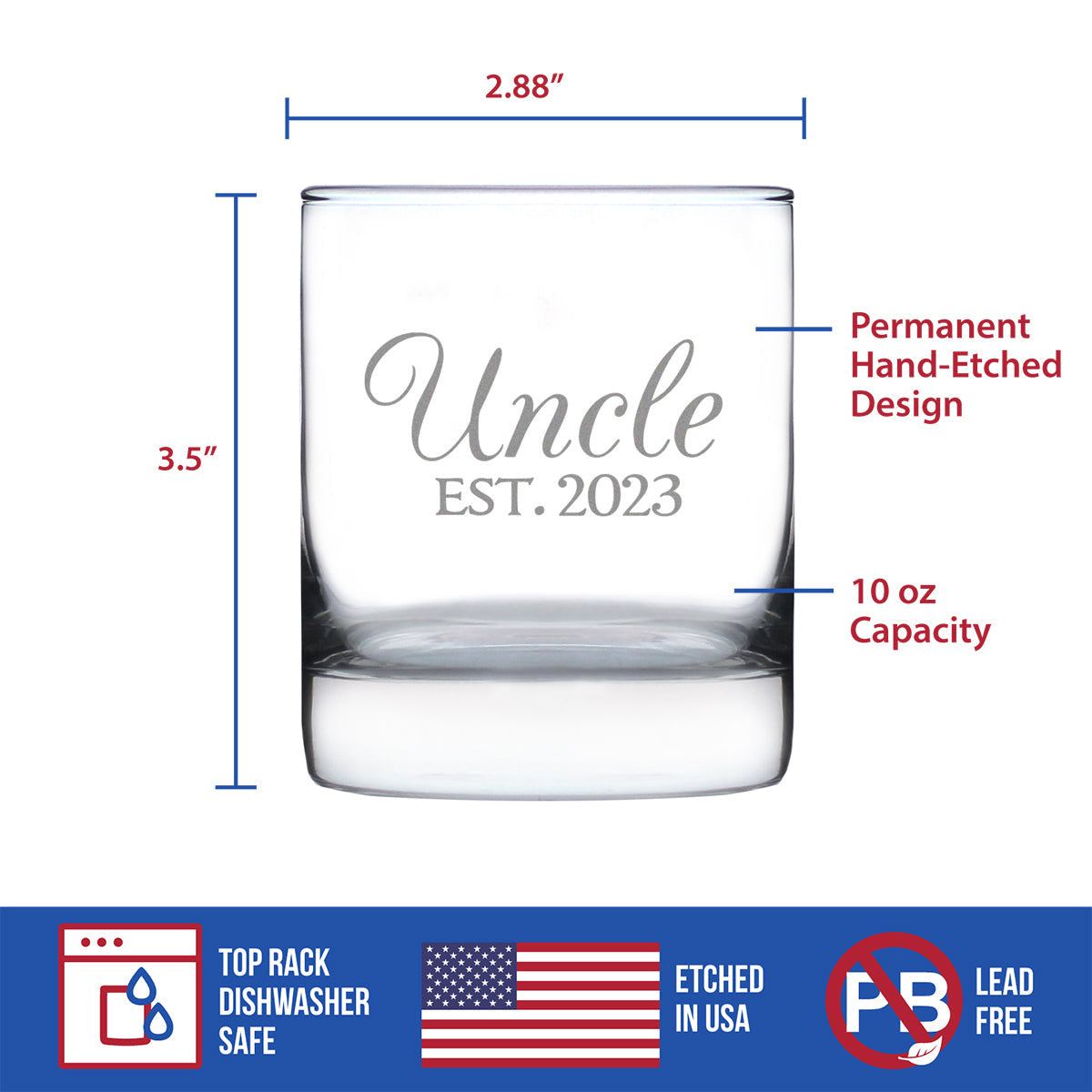 Uncle Est. 2023 - Decorative - 10 Ounce Rocks Glass